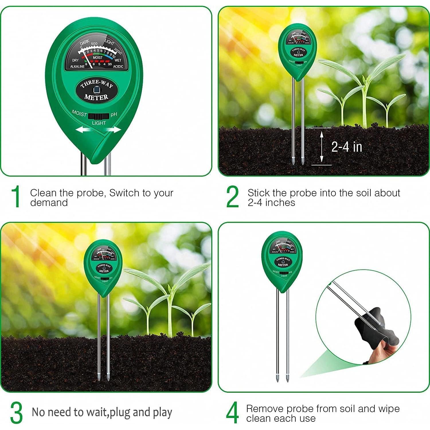 Medidor de Humedad y pH del Suelo Apine 3 en 1