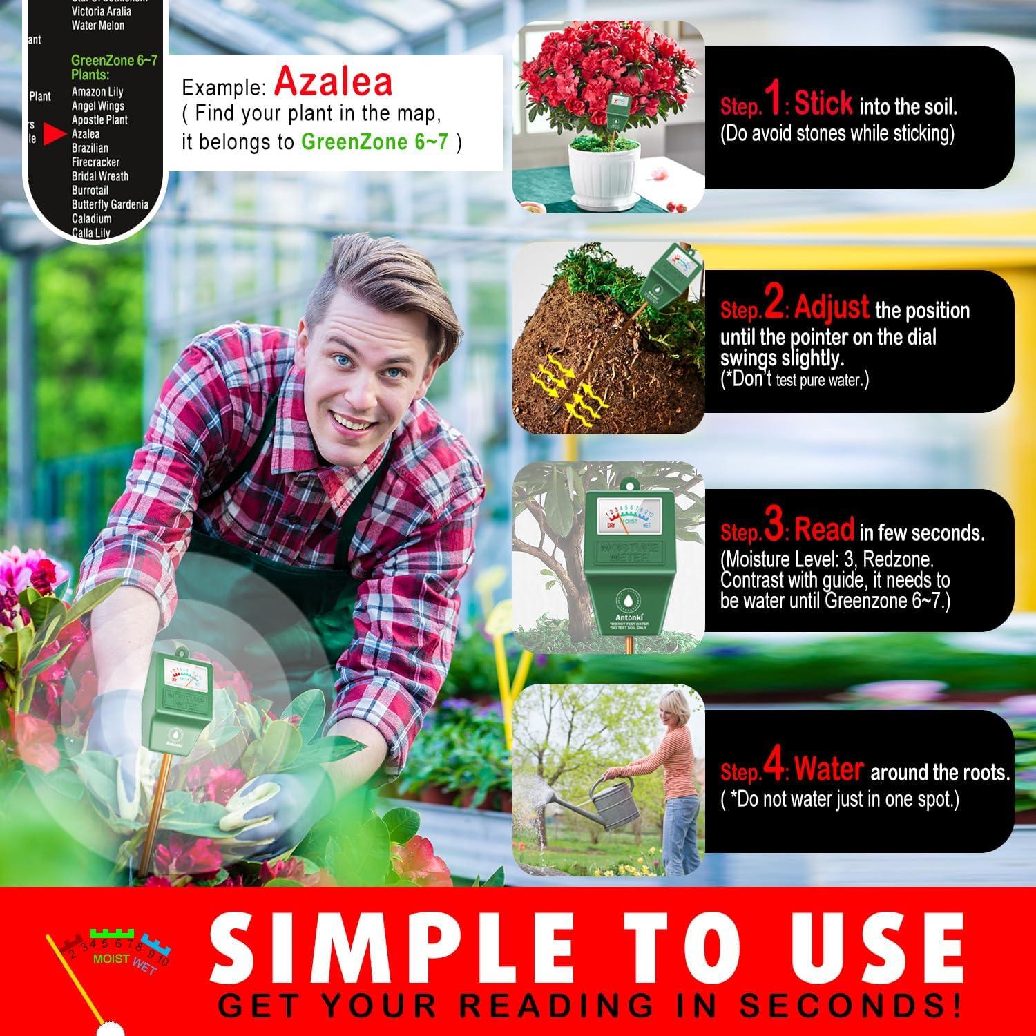 Medidor de Humedad del Suelo Antonki 2 Pack - Sin Batería