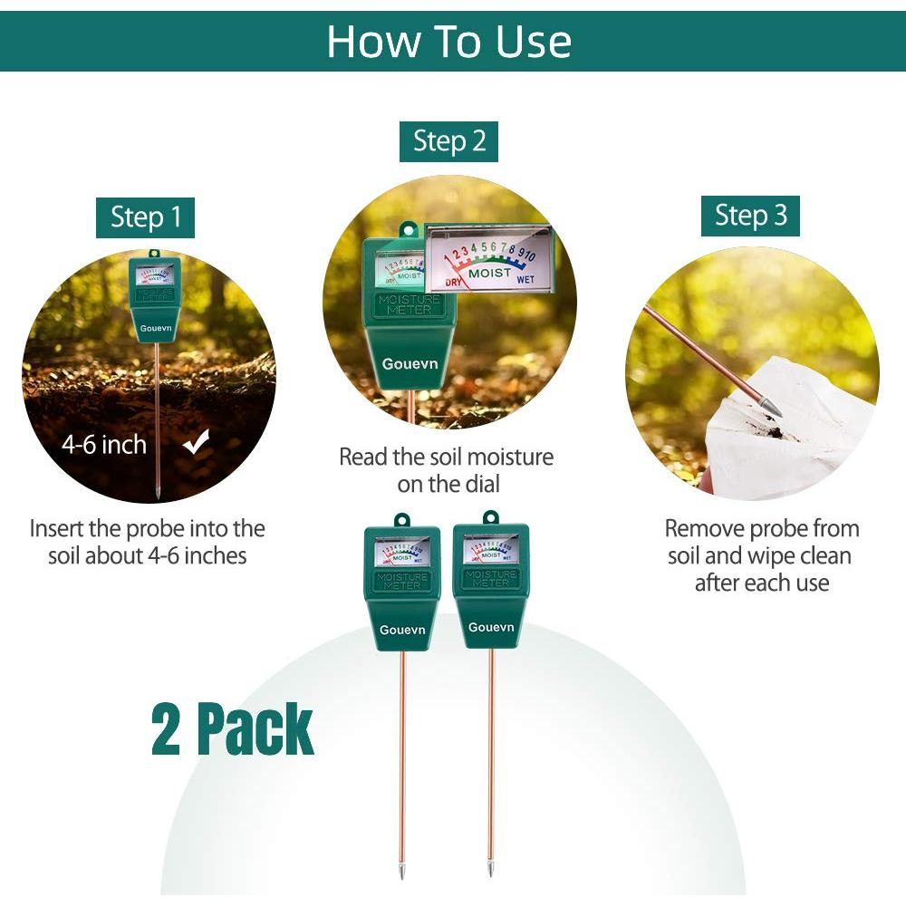 Medidor de Humedad del Suelo Gouevn 2 Pack - Higrómetro para Plantas