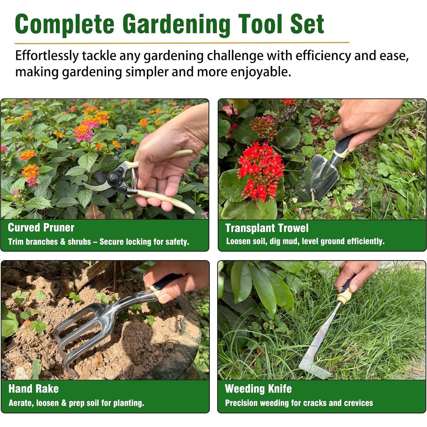 Set de Herramientas de Jardín TIWAN 9 Piezas con Bolsa