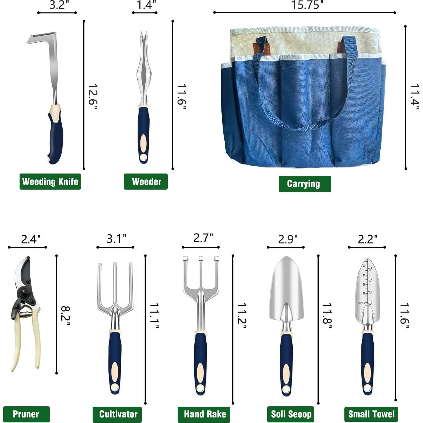 Set de Herramientas de Jardín TIWAN 9 Piezas con Bolsa
