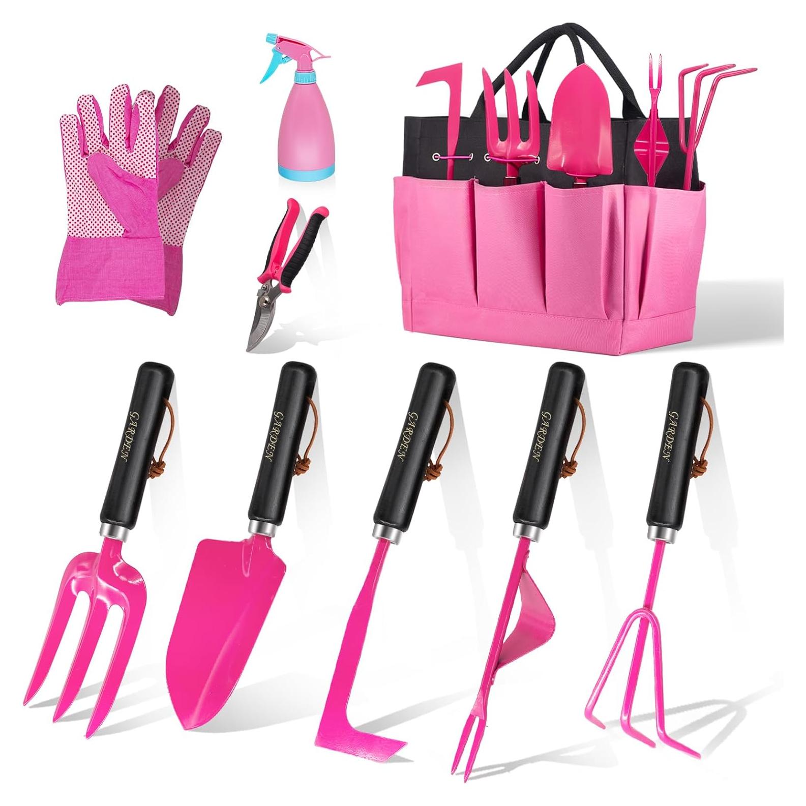 Juego de Herramientas de Jardinería MonBel 9 Piezas Rosa