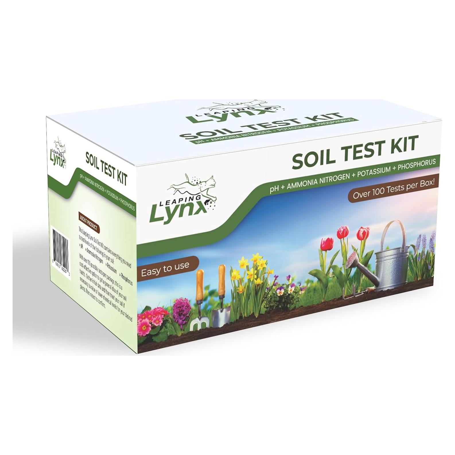 Kit de Prueba de Suelo Leaping Lynx - pH, Nitrógeno, Fósforo y Potasio