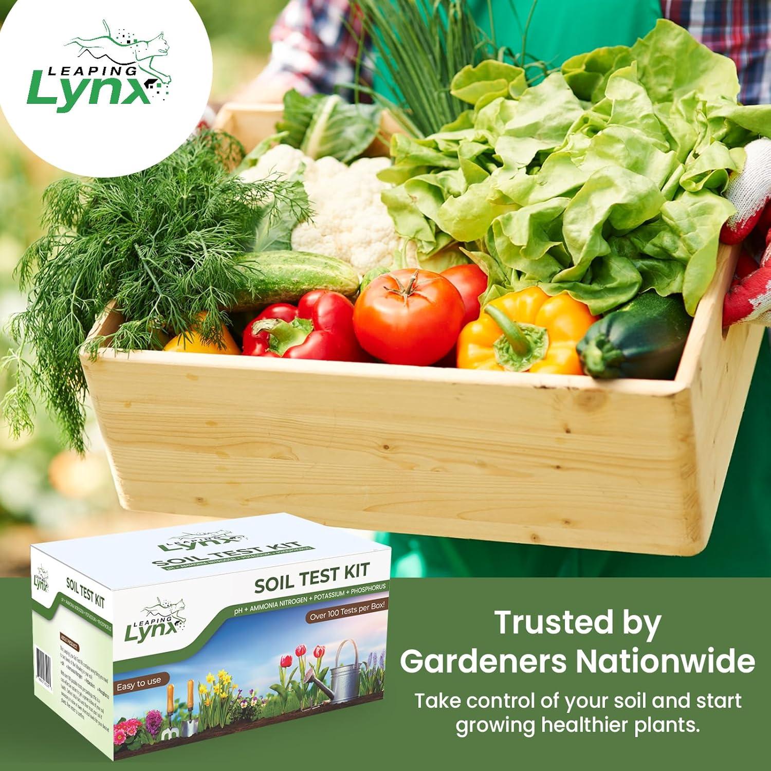 Kit de Prueba de Suelo Leaping Lynx - pH, Nitrógeno, Fósforo y Potasio