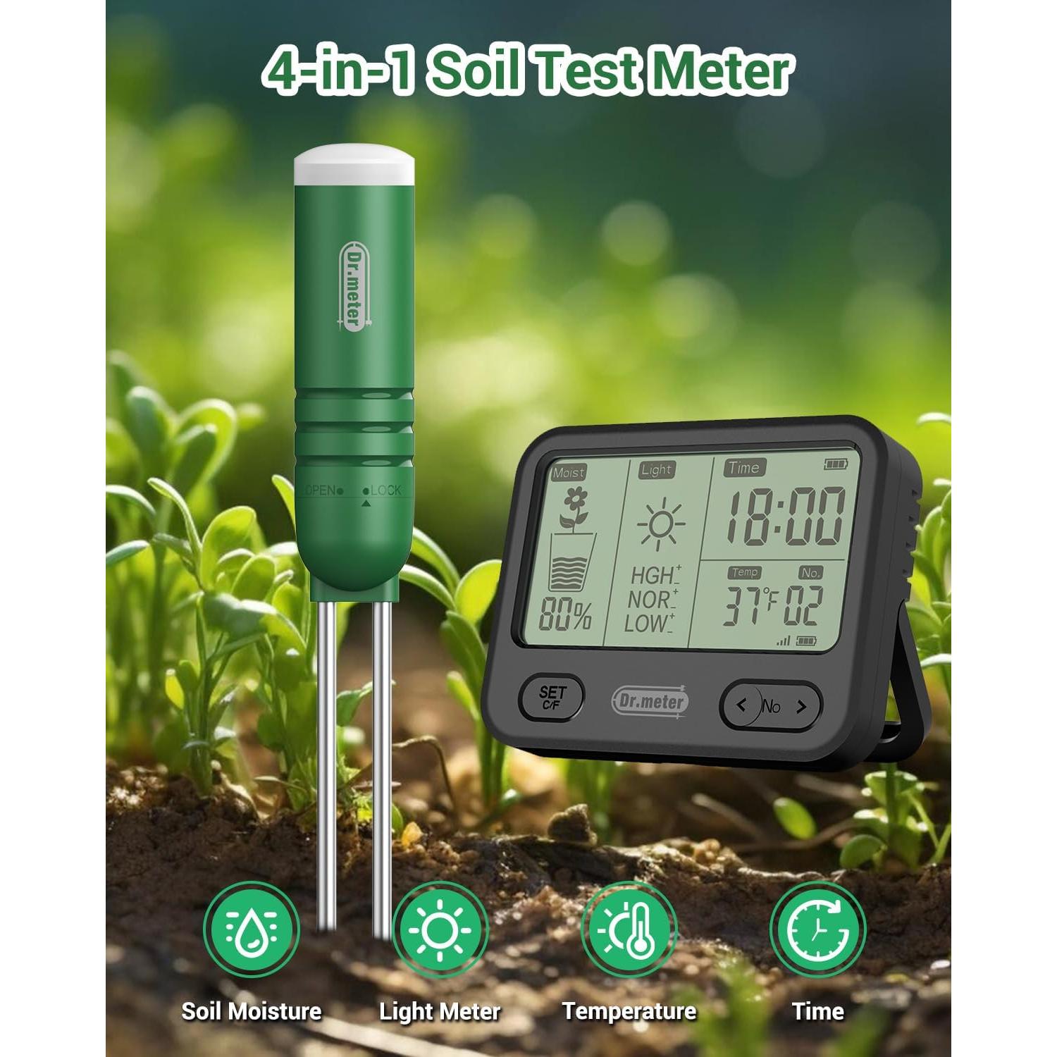 Medidor de Humedad del Suelo Dr.meter 4 en 1 LCD Verde
