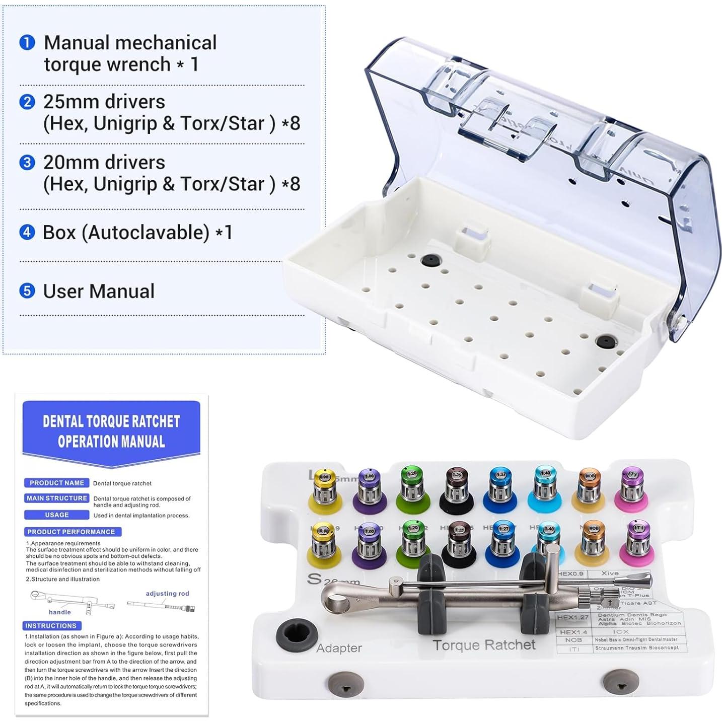 Juego de Llave de Torque 4E's para Implantes Dentales 16pcs