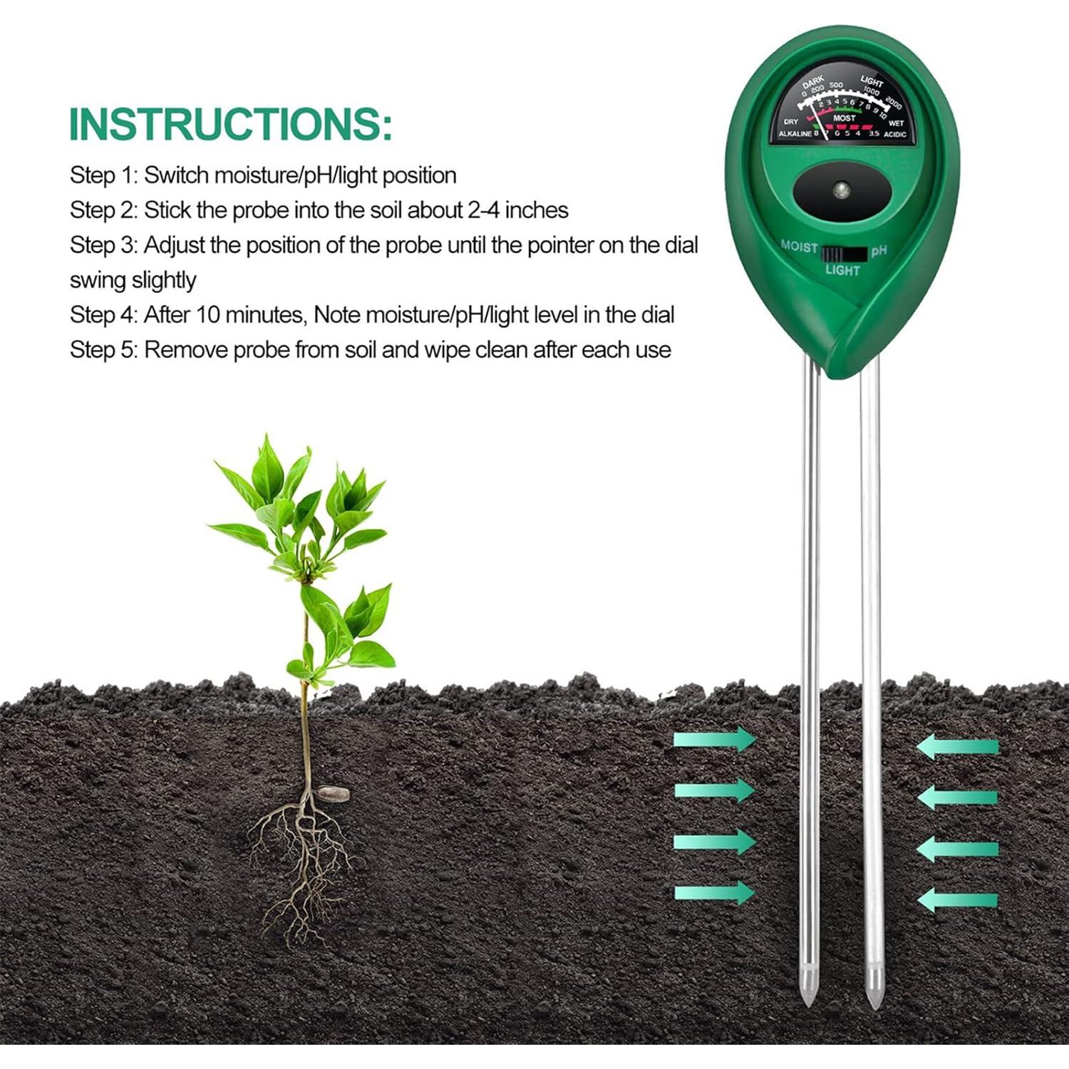 Medidor de pH y humedad del suelo Hathdia 3 en 1