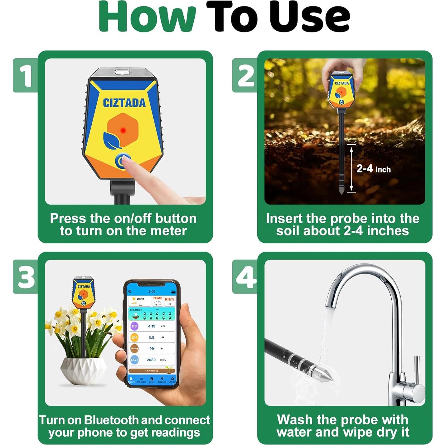 Medidor de Humedad del Suelo 8 en 1 con App Jinan