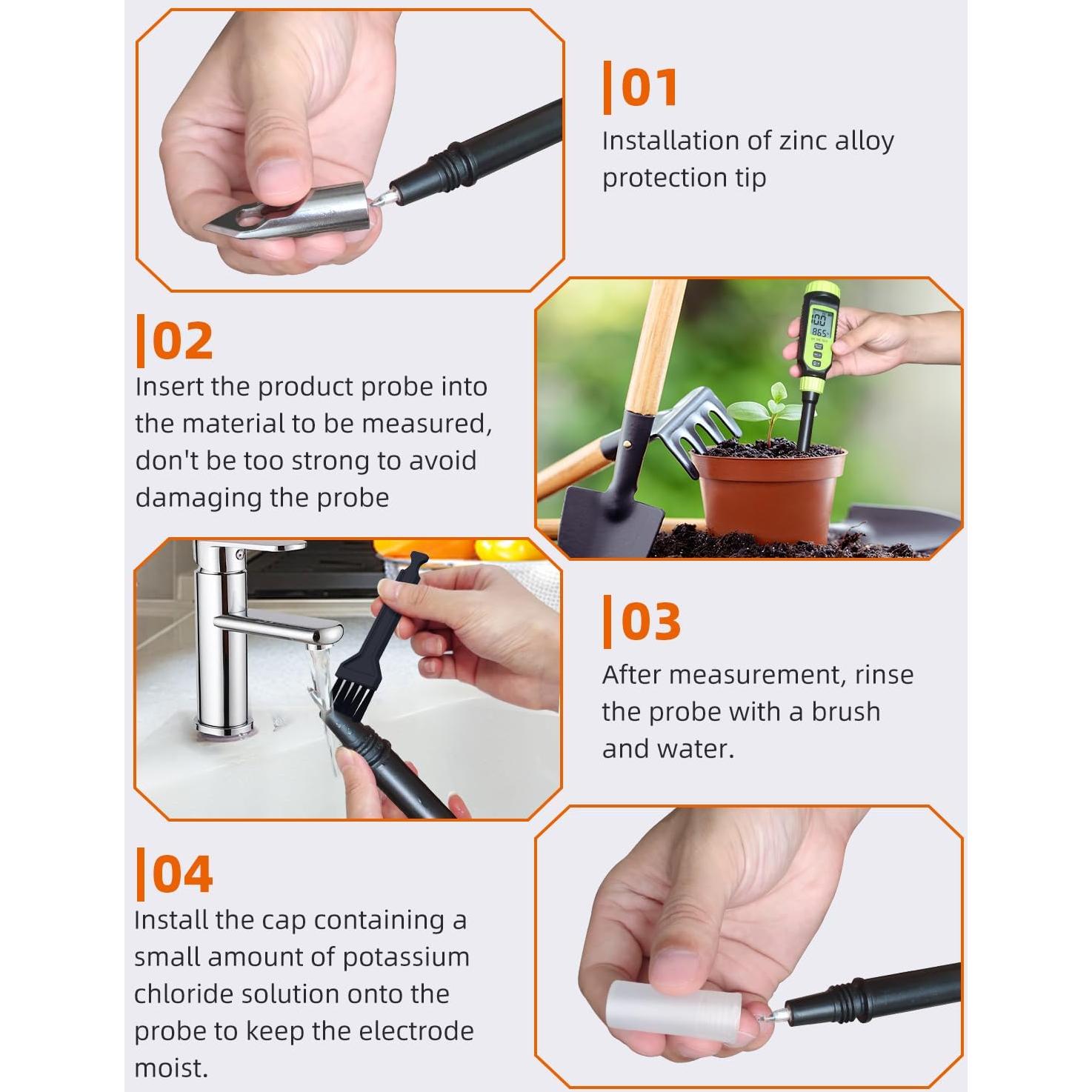 Medidor de pH digital Tadeto con sonda y LCD para suelo