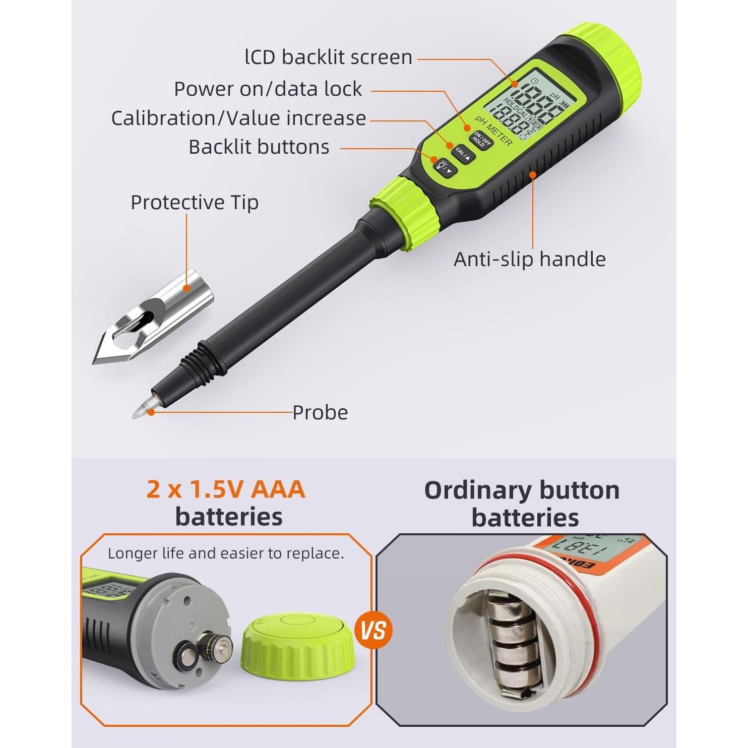 Medidor de pH digital Tadeto con sonda y LCD para suelo