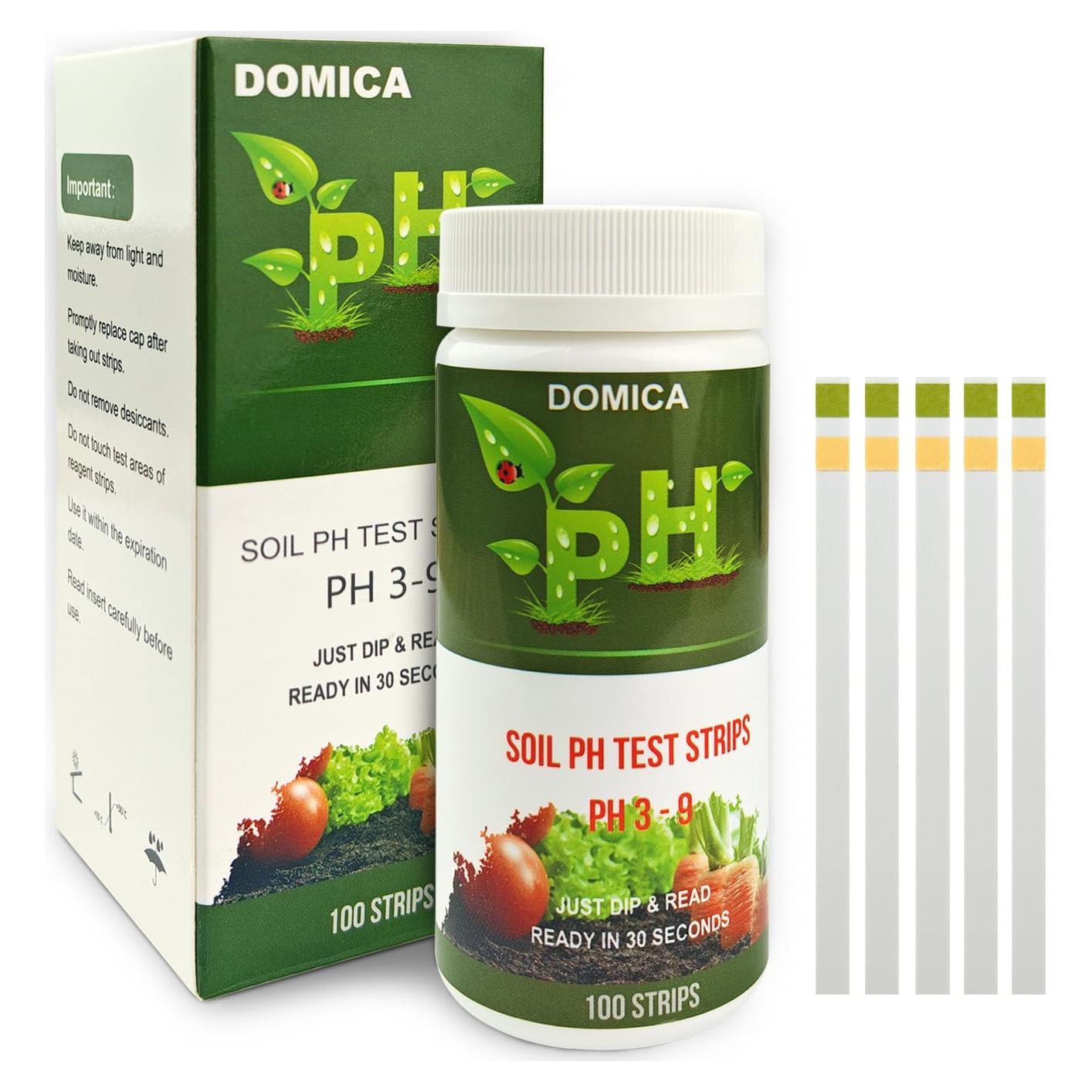 Kit de Prueba de pH del Suelo DOMICA 100 Tiras 3-9