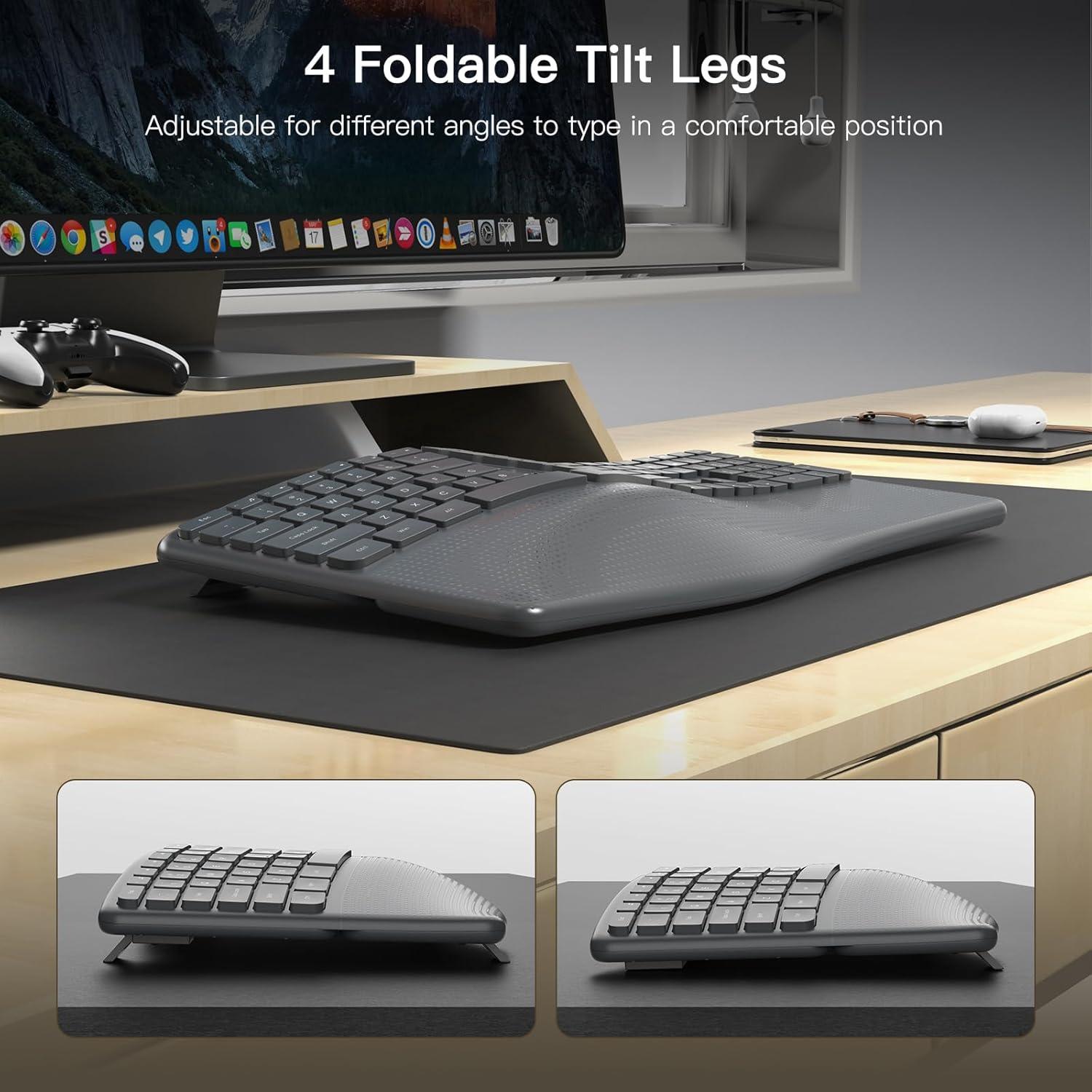 Teclado Inalámbrico Ergonómico Soueto WK715-S-BK con Reposamuñecas