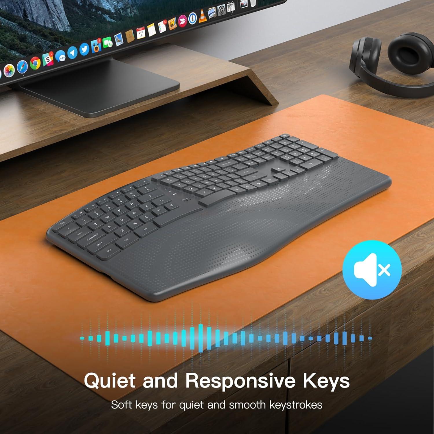 Teclado Inalámbrico Ergonómico Soueto WK715-S-BK con Reposamuñecas