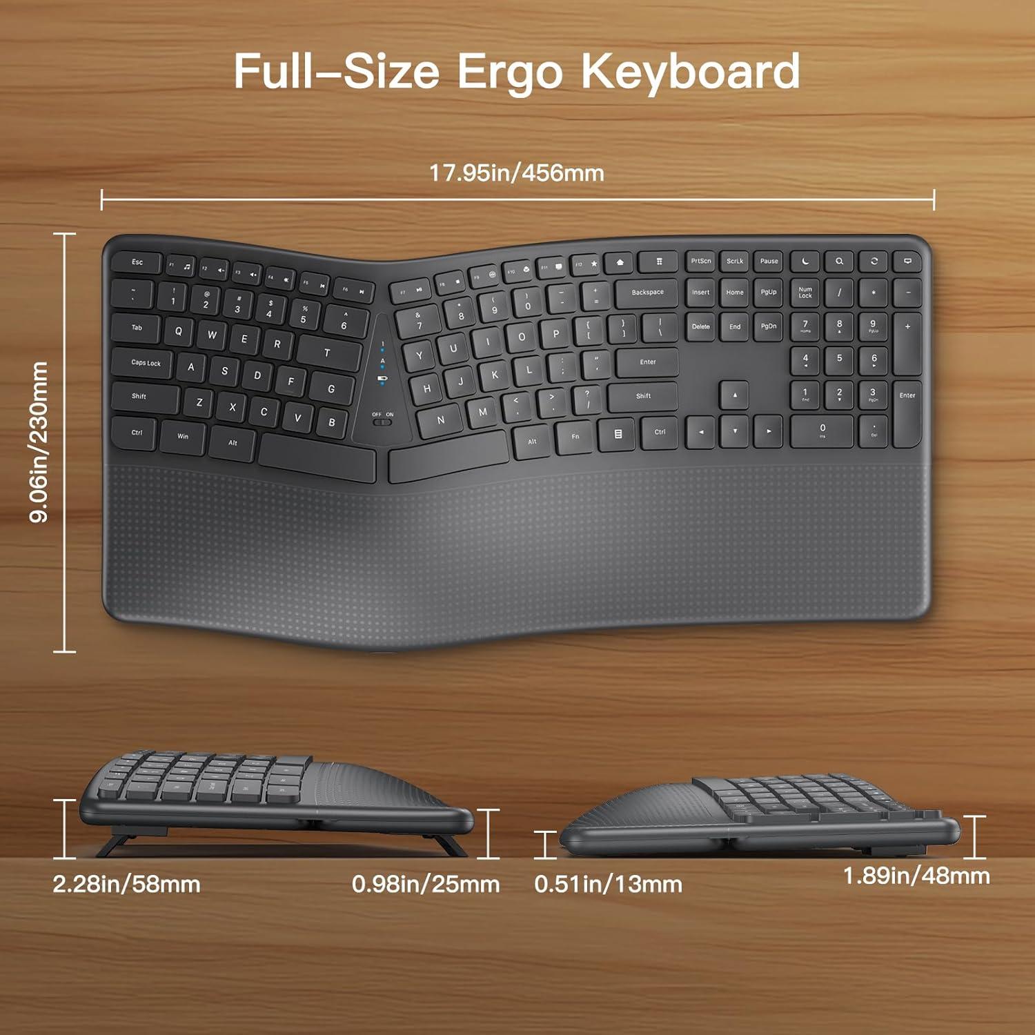 Teclado Inalámbrico Ergonómico Soueto WK715-S-BK con Reposamuñecas