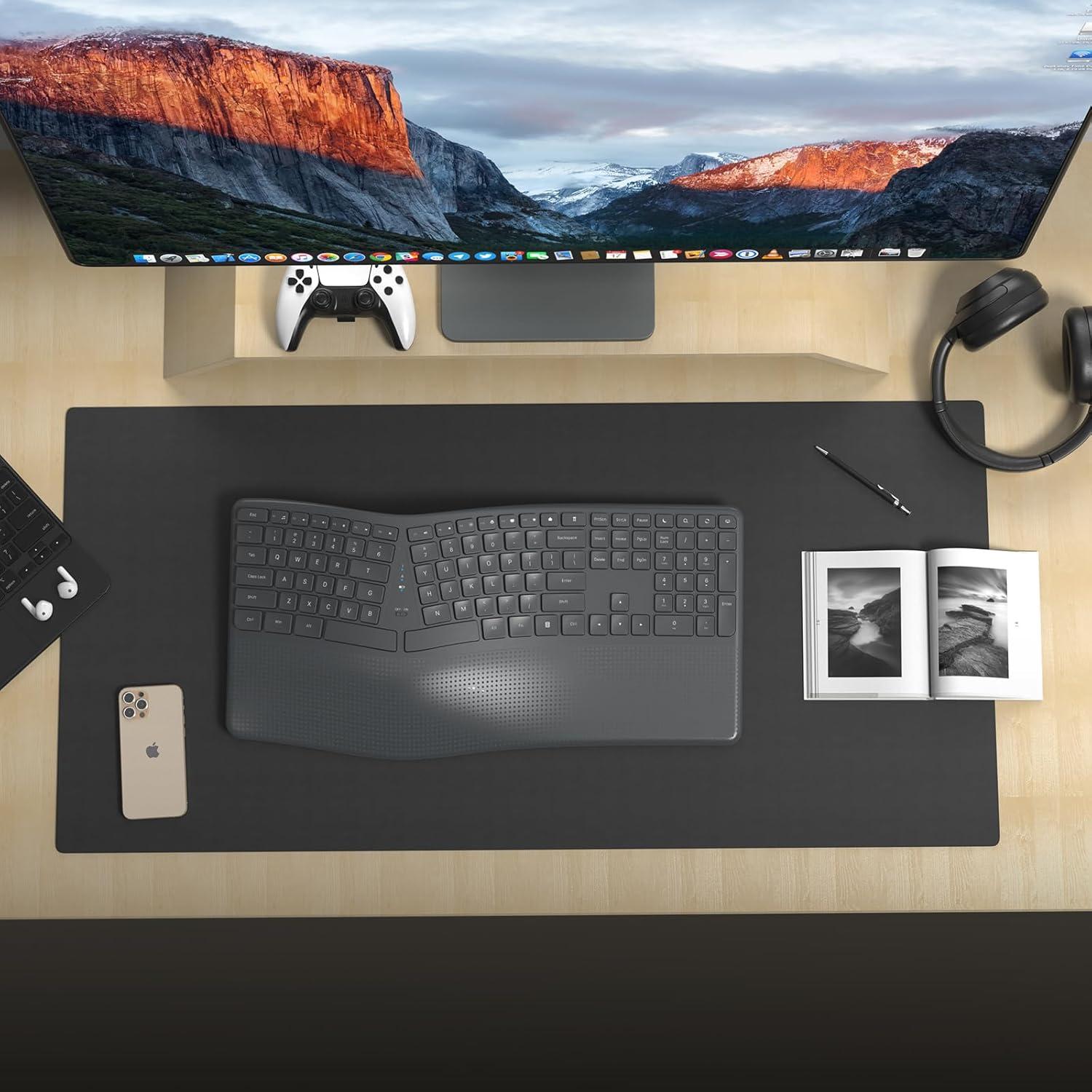 Teclado Inalámbrico Ergonómico Soueto WK715-S-BK con Reposamuñecas