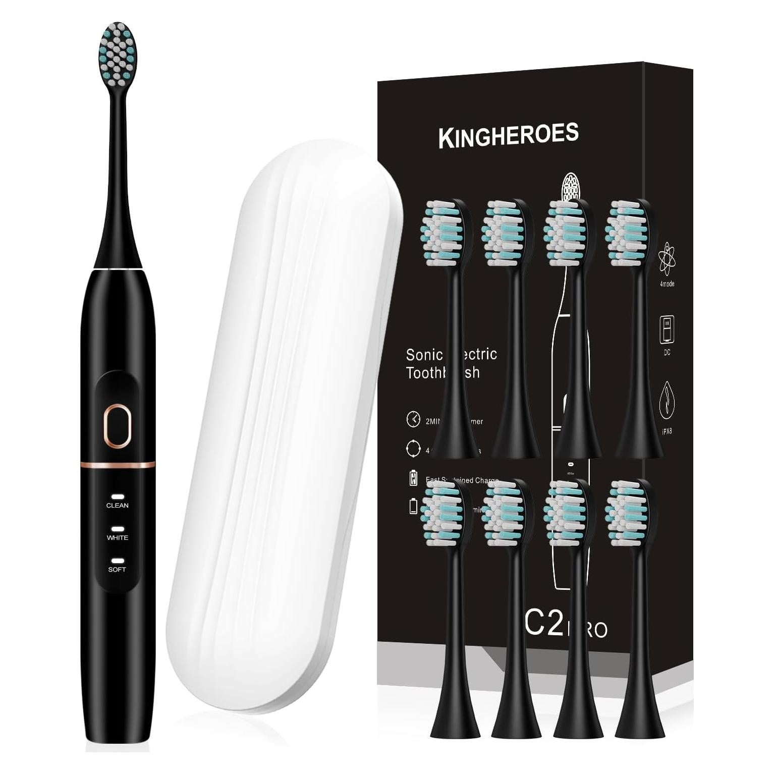 Cepillo de Dientes Eléctrico Kingheroes C2PRO Negro 8 Cabezas
