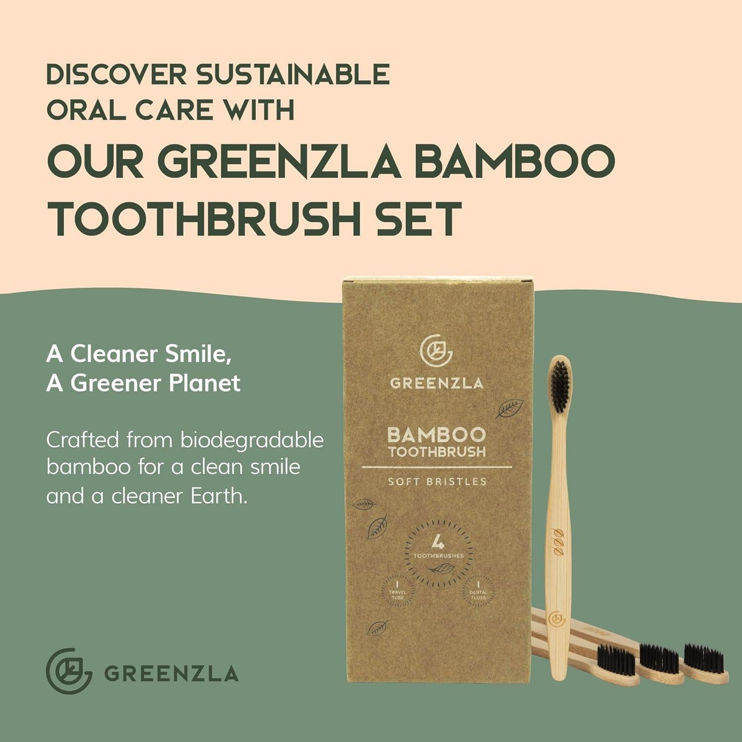 Cepillos de Dientes de Bambú Greenzla, Paquete de 4 Unidades