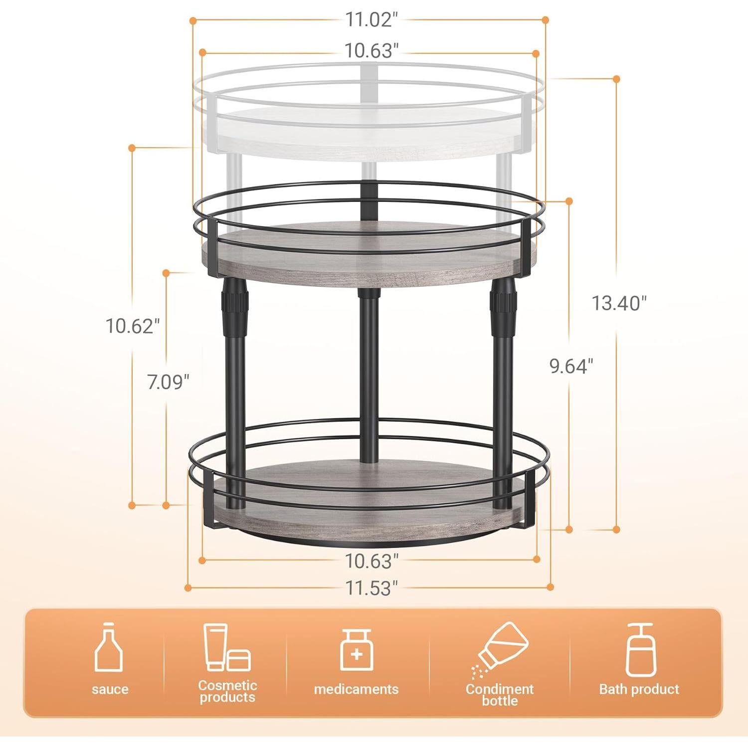 Organizador de Especias Giratorio 2 Niveles Across-Star Gris