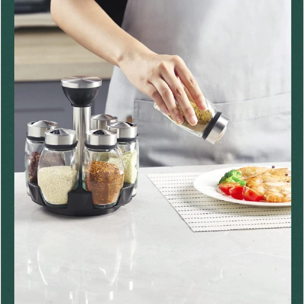 Organizador de Especias Giratorio AGGICE con 6 Tarros de Vidrio