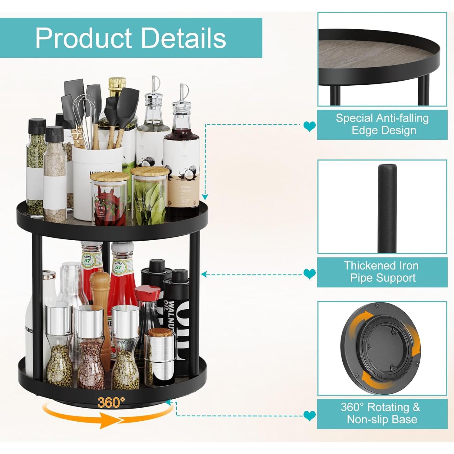 Organizador Giratorio de 2 Niveles Giikin para Especias 18x18x22 cm