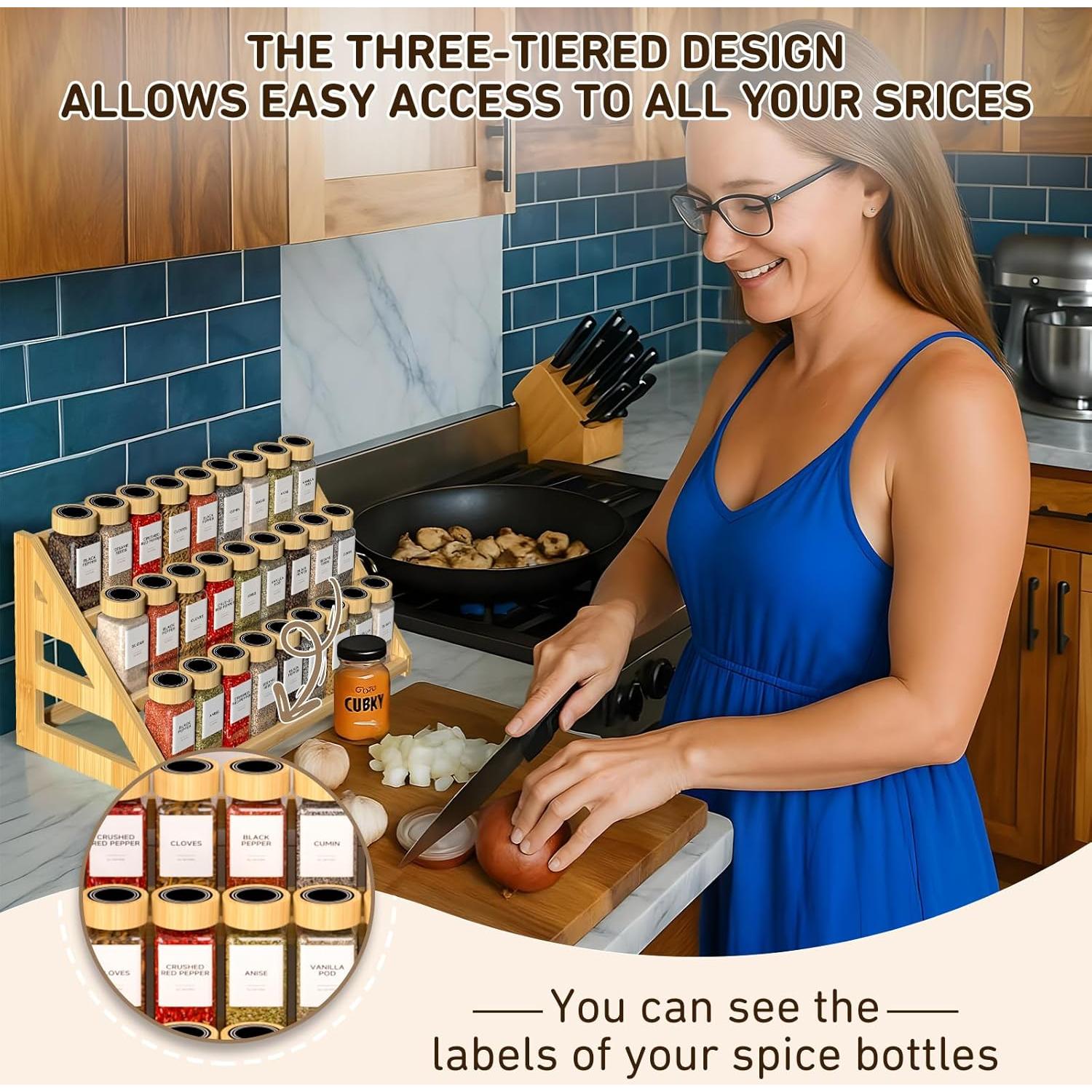 Estante de especias de bambú 3 niveles MNADSFKJ 44,45 cm