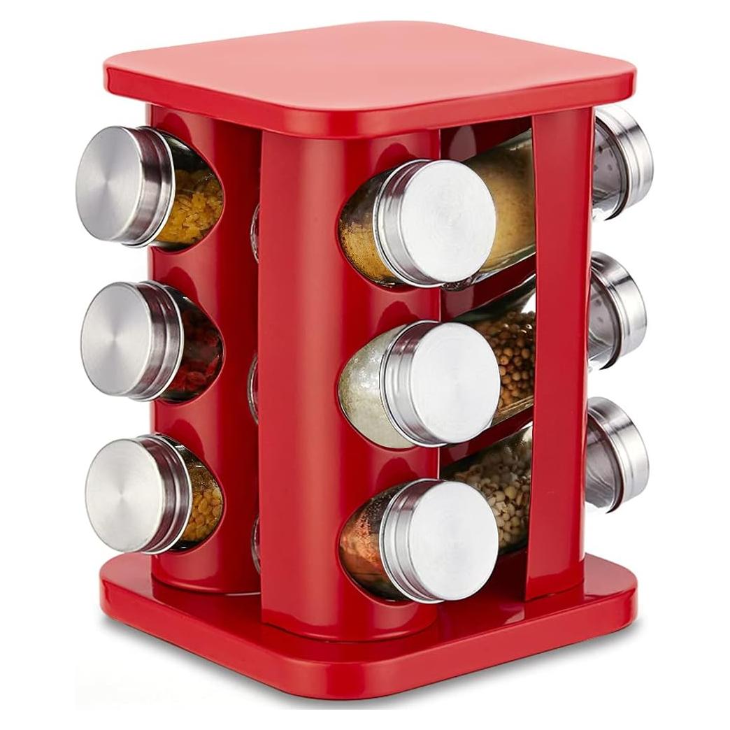 Organizador de Especias Giratorio TINMIX 12 Tarros Vidrio Rojo