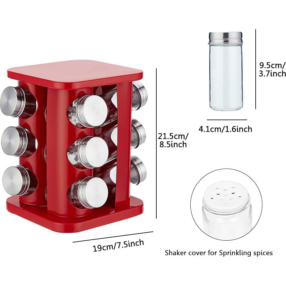 Organizador de Especias Giratorio TINMIX 12 Tarros Vidrio Rojo