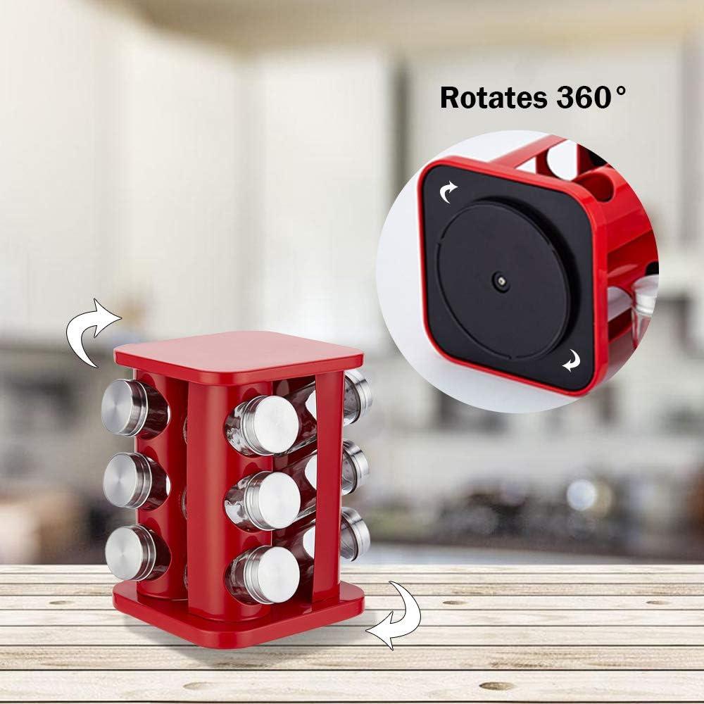Organizador de Especias Giratorio TINMIX 12 Tarros Vidrio Rojo