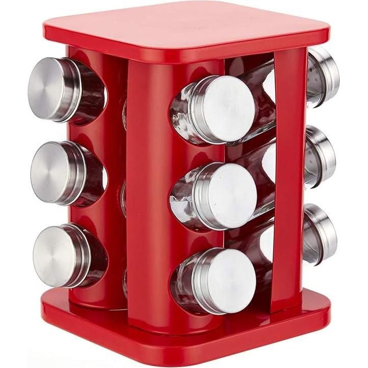 Organizador de Especias Giratorio TINMIX 12 Tarros Vidrio Rojo