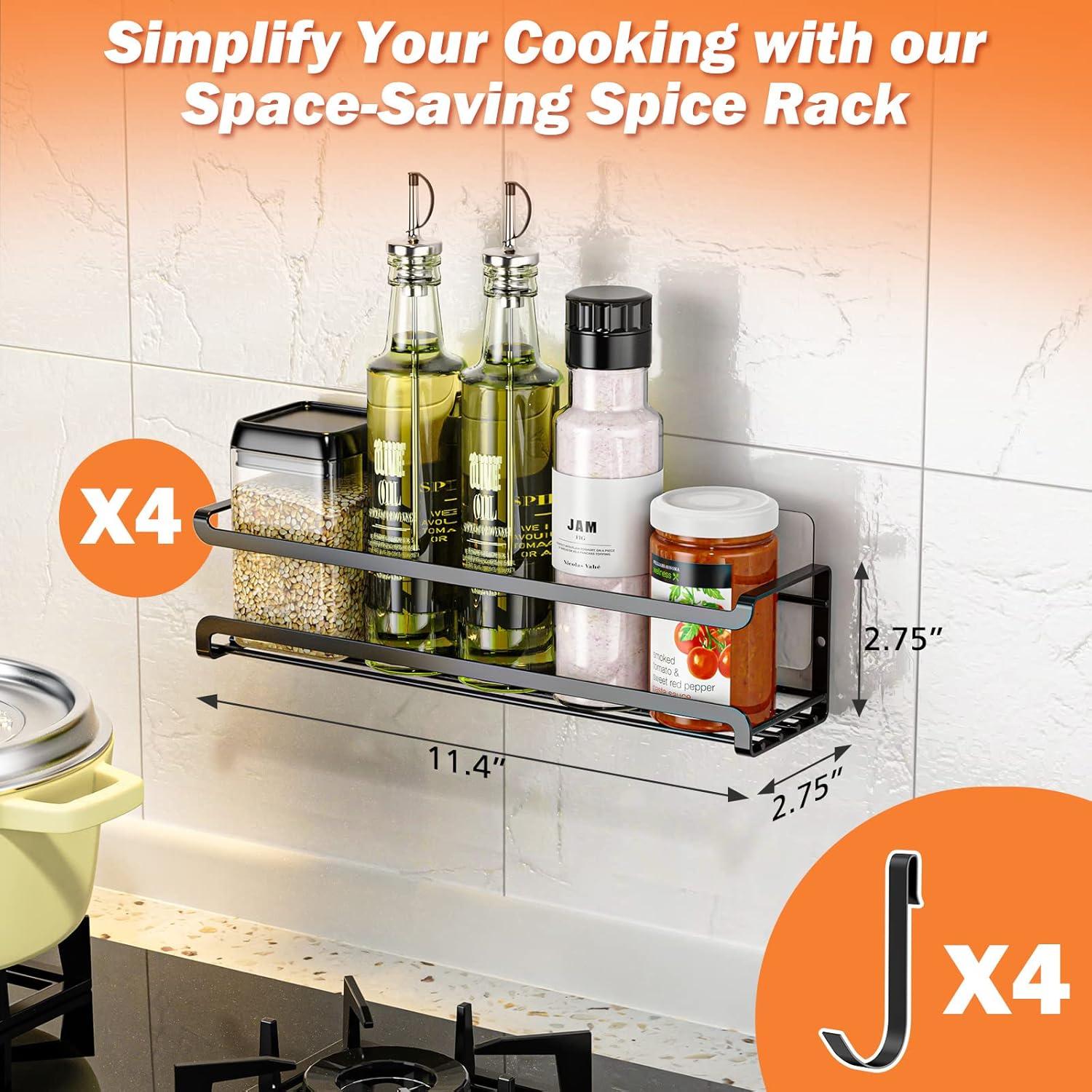Estante de Especias Montado en Pared Bunoxea 4 Pack Negro