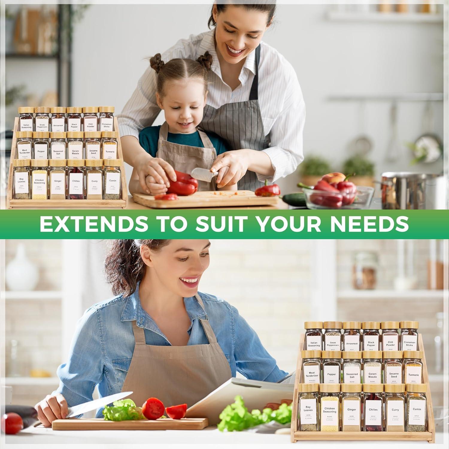 Organizador de especias de bambú MNADSFKJ 3 niveles 30,48x21,59cm