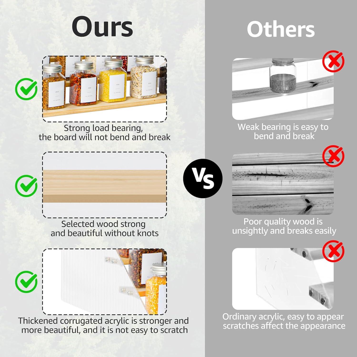 Estante de especias Nianfeng 3 niveles 30,48 cm madera acrílico