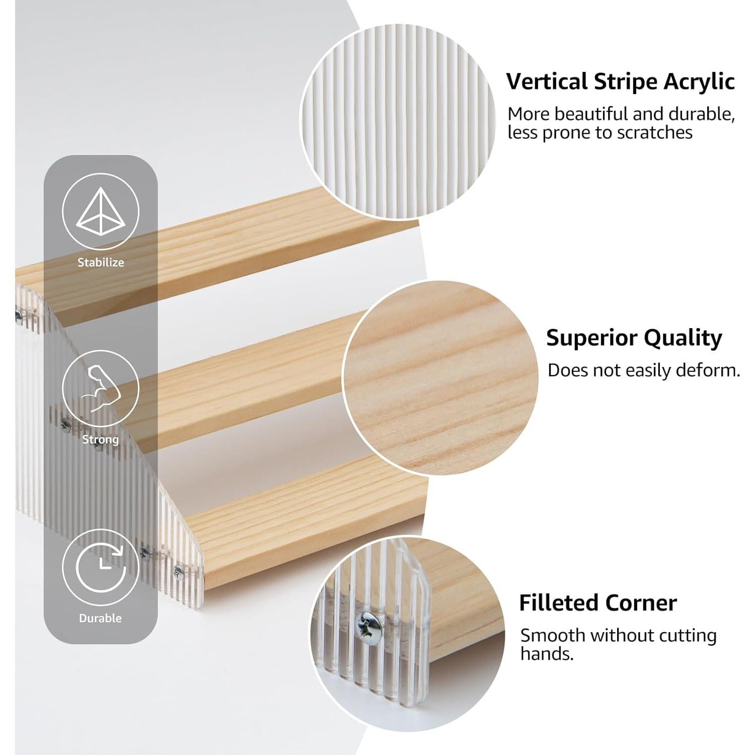 Estante de especias Nianfeng 3 niveles 30,48 cm madera acrílico