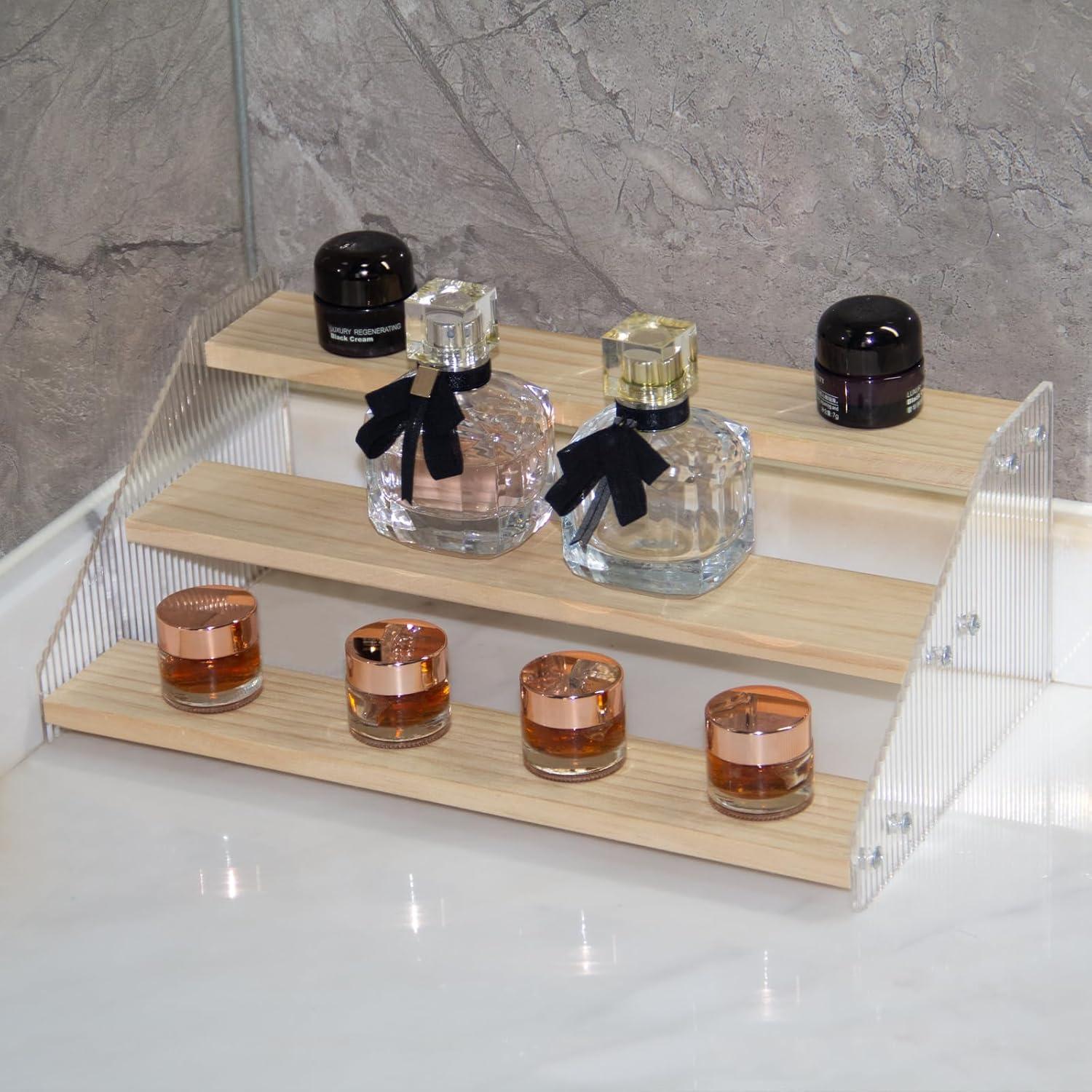 Estante de especias Nianfeng 3 niveles 30,48 cm madera acrílico