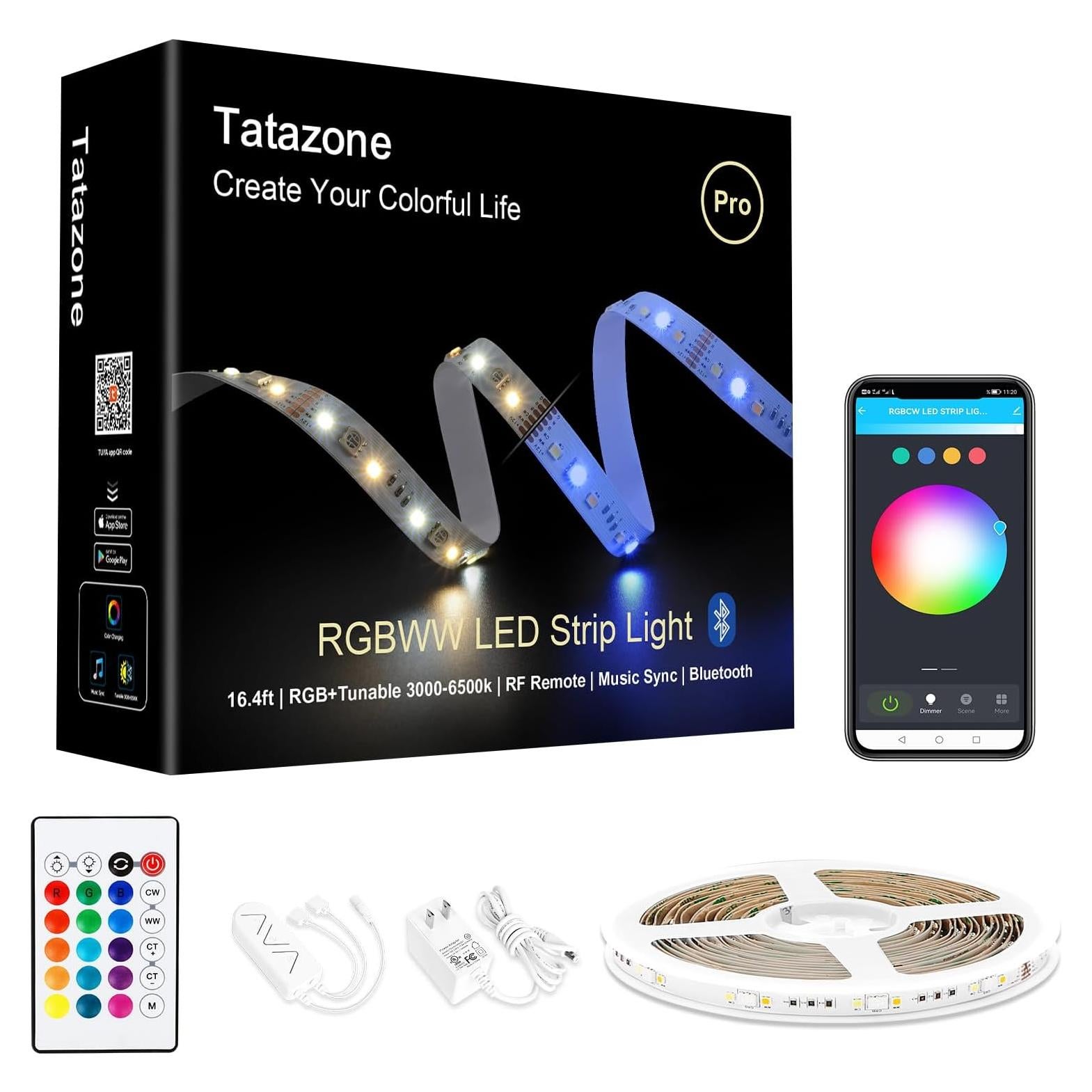 Tiras LED RGBWW Tatazone 5m Bluetooth Ajustable 3000K-6500K