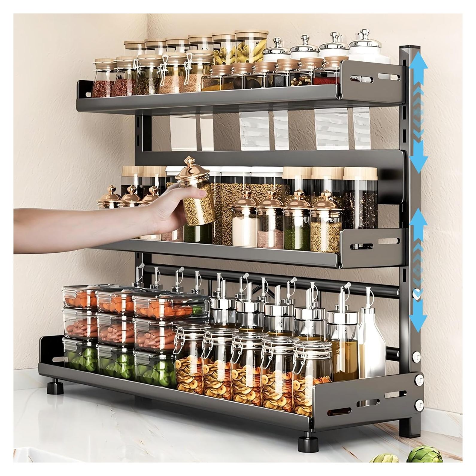 Estante de Especias VORA 3 Niveles Ajustable 40cm Negro