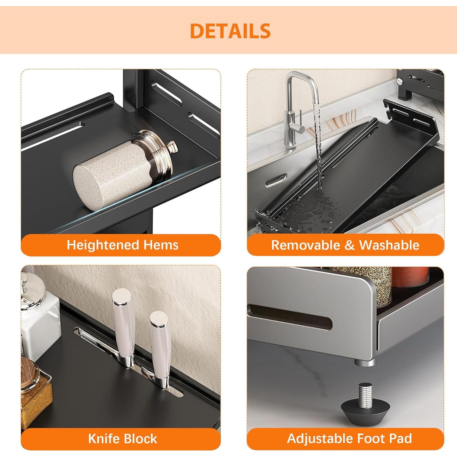 Estante de Especias VORA 3 Niveles Ajustable 40cm Negro