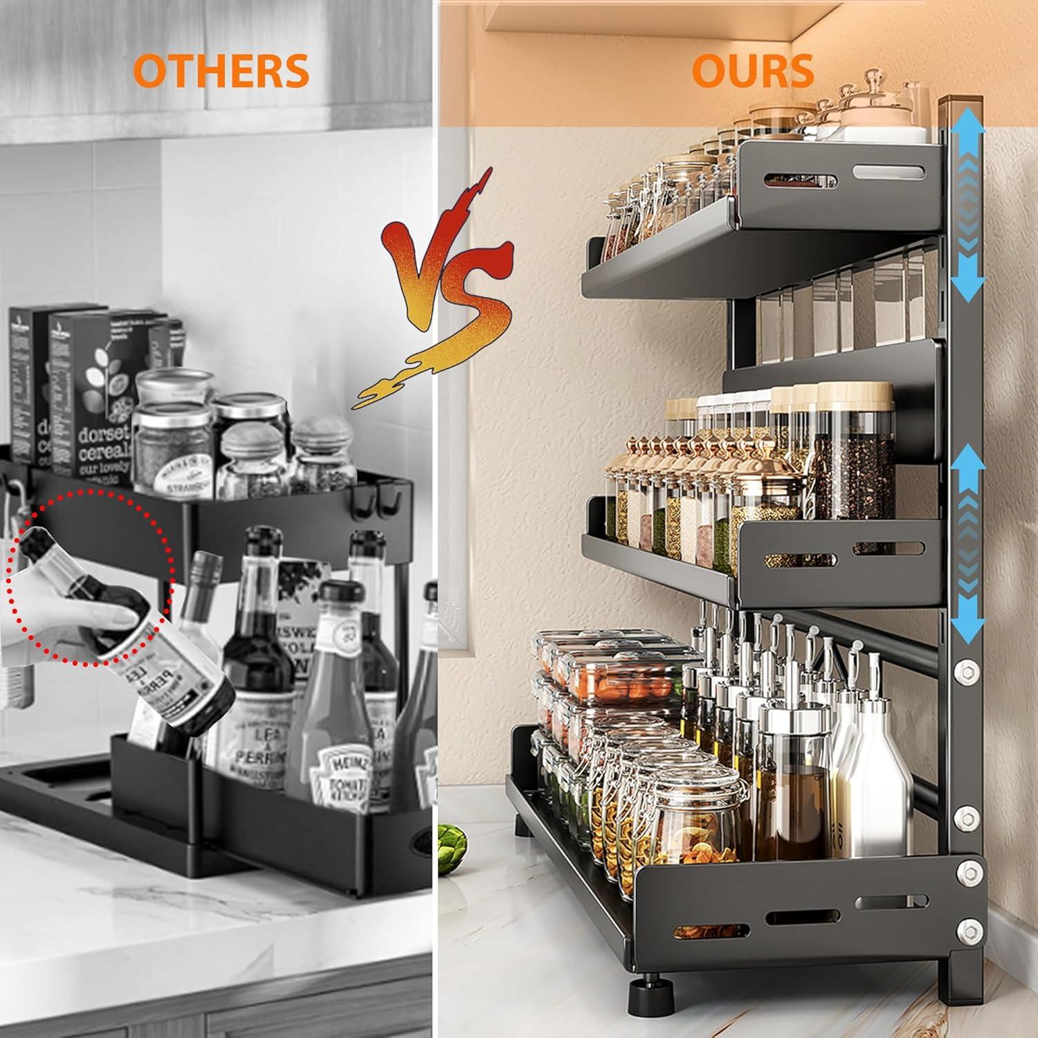 Estante de Especias VORA 3 Niveles Ajustable 40cm Negro