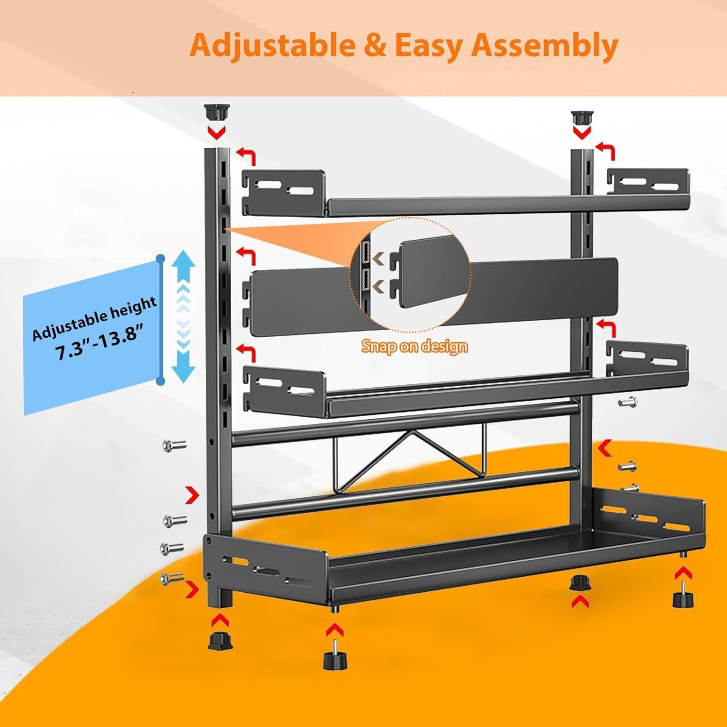 Estante de Especias VORA 3 Niveles Ajustable 40cm Negro