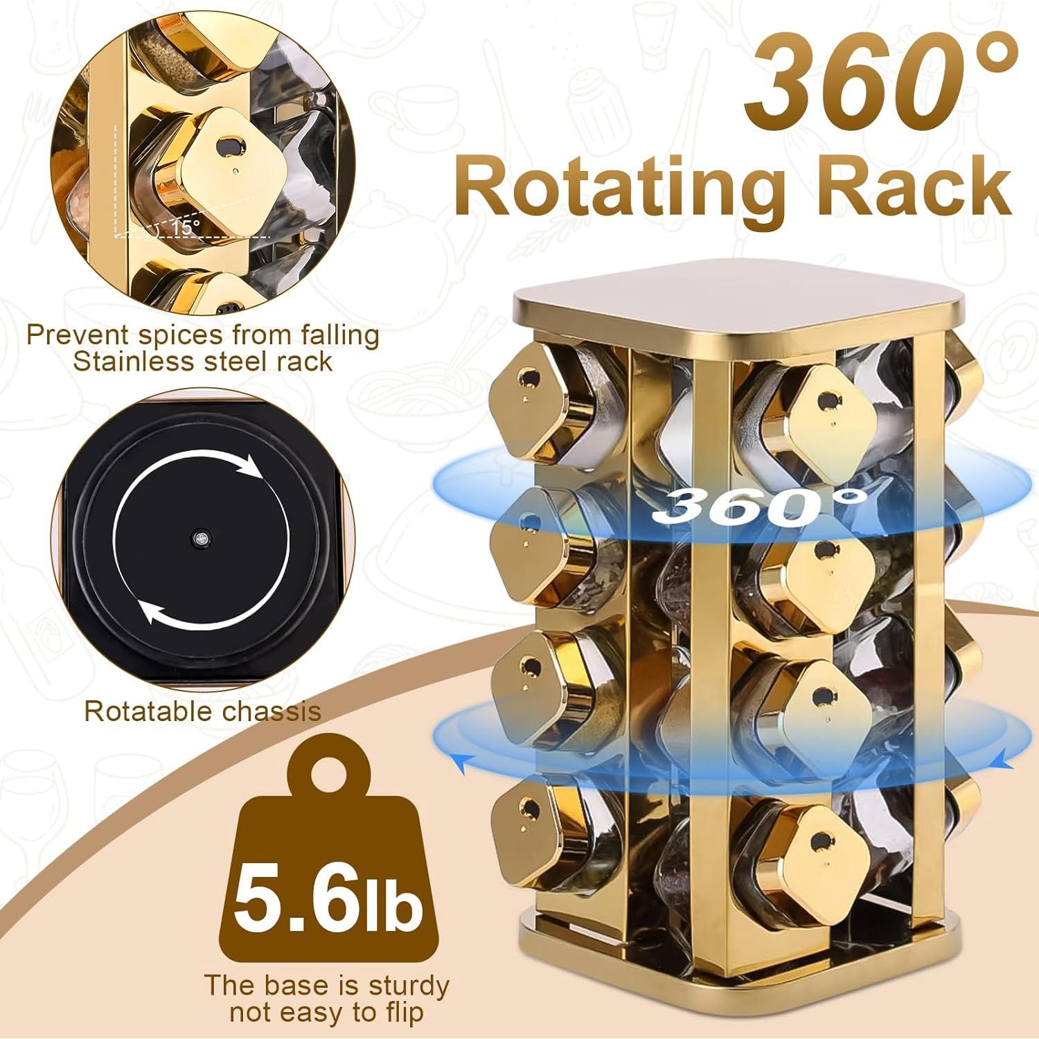 Estante de especias THYEUISM dorado 16 frascos acero inoxidable