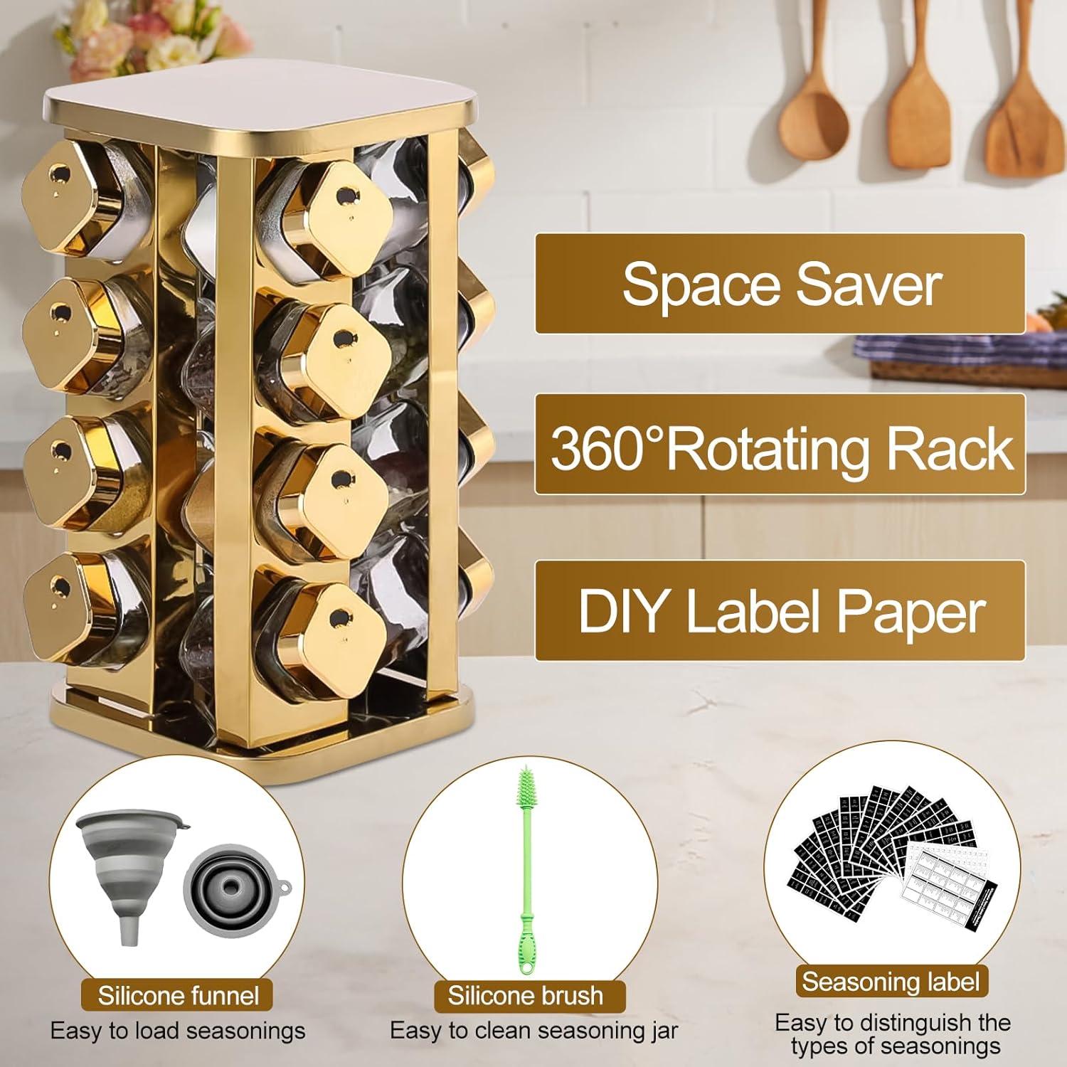 Estante de especias THYEUISM dorado 16 frascos acero inoxidable