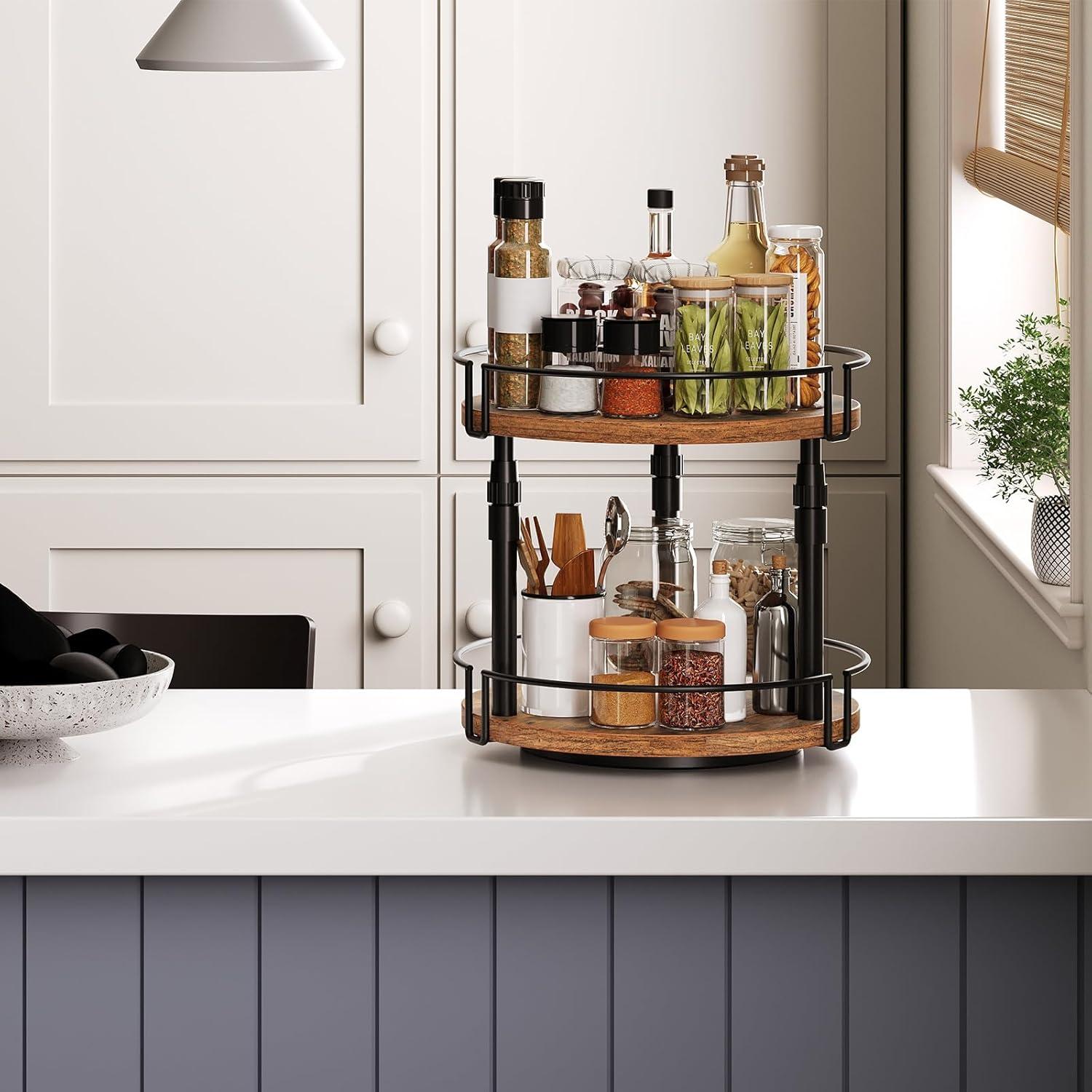 Organizador de Especias HOOBRO Lazy Susan 2 Niveles Ajustable