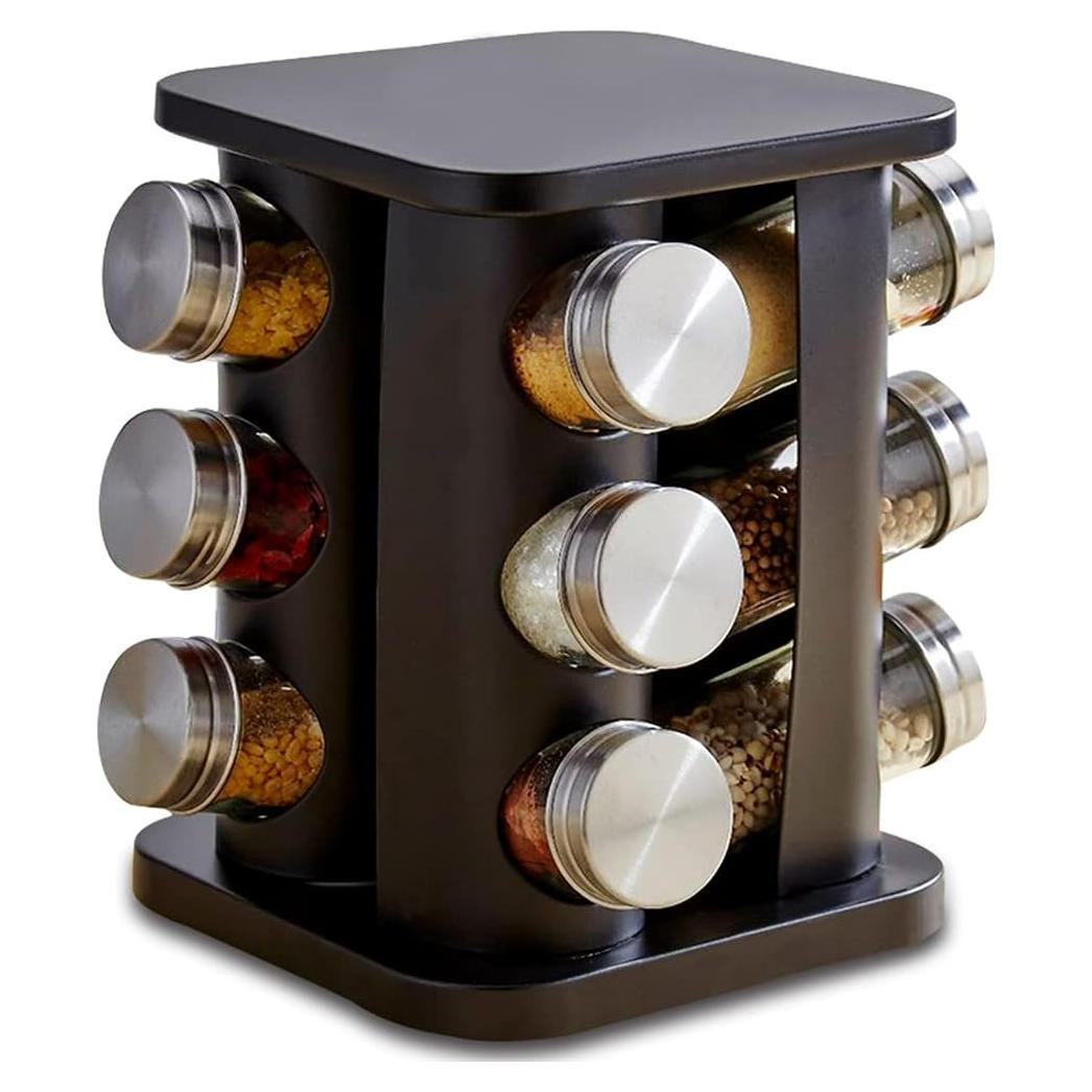 Organizador de Especias TINMIX Torre 12 Tarros Vidrio Acero Inoxidable