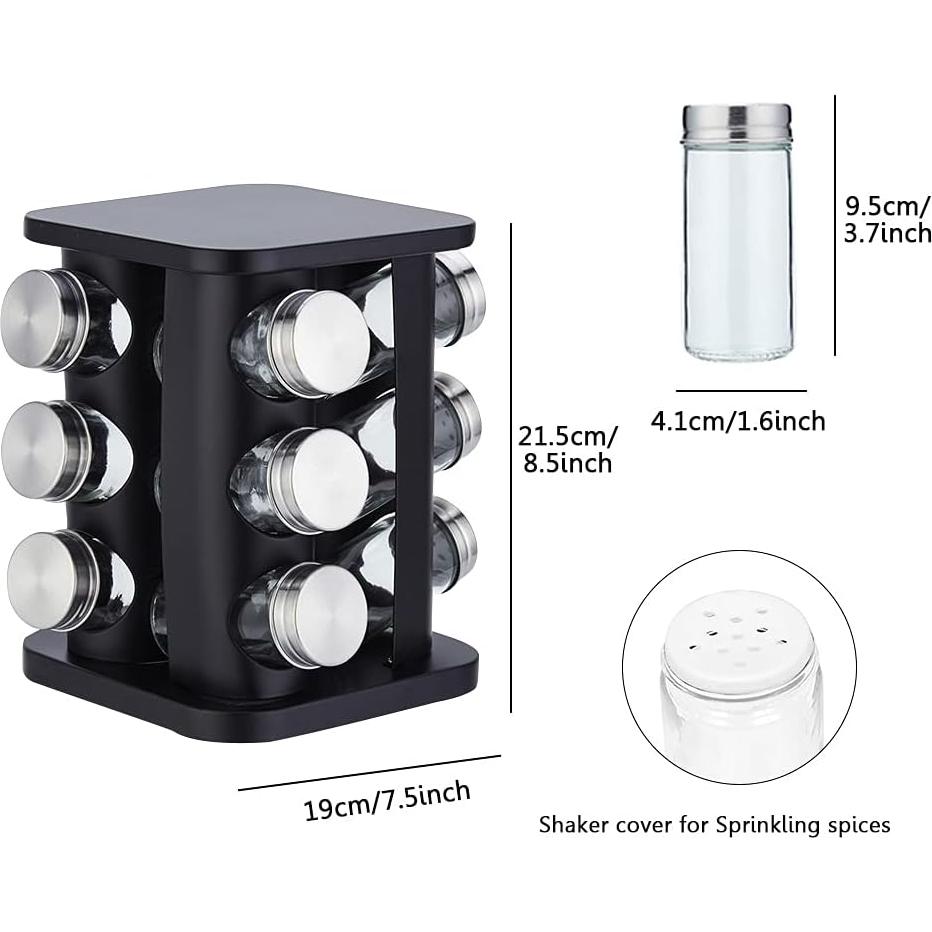 Organizador de Especias TINMIX Torre 12 Tarros Vidrio Acero Inoxidable