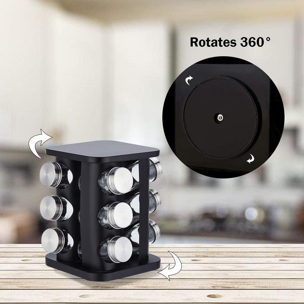 Organizador de Especias TINMIX Torre 12 Tarros Vidrio Acero Inoxidable