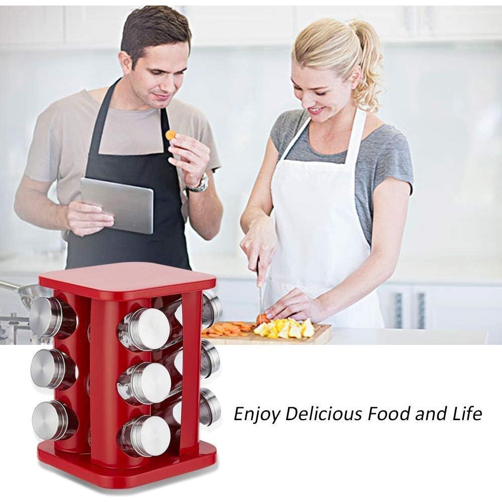 Organizador de Especias TINMIX Torre 12 Tarros Vidrio Acero Inoxidable