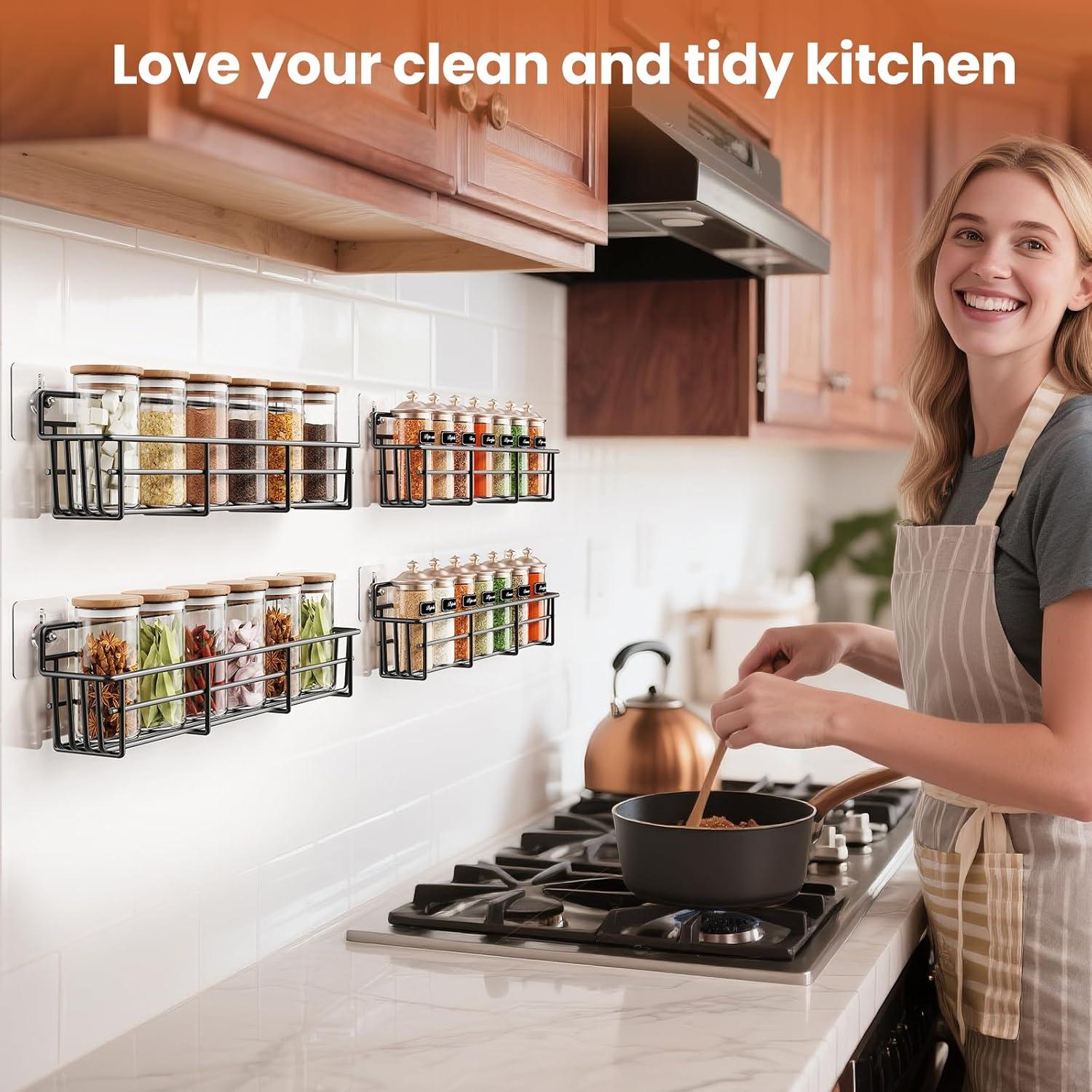 Organizador de Especias Colgante Mystozer 4 Estantes Negro