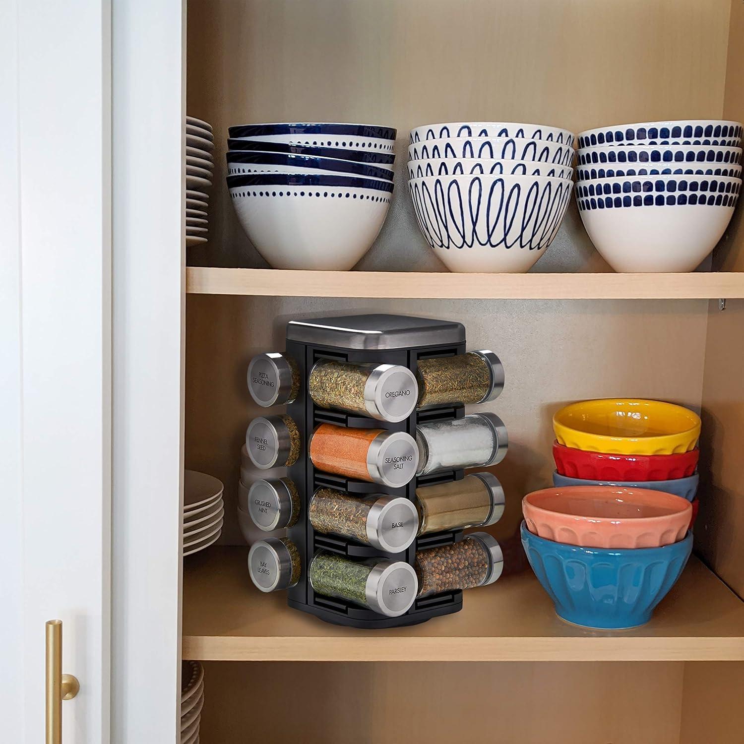 Kamenstein 16 Jar Plaza Plastic Spice Rack, Black