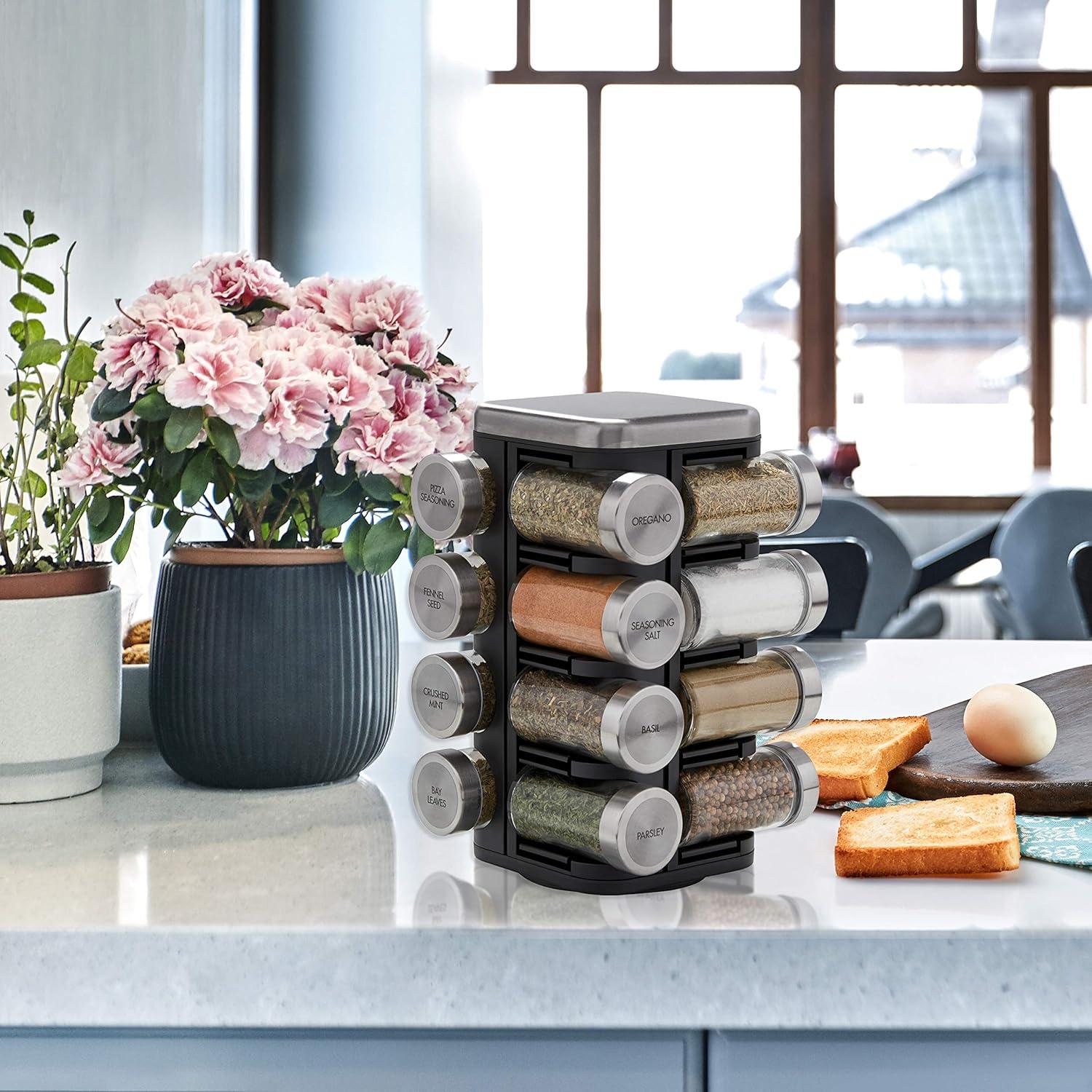 Kamenstein 16 Jar Plaza Plastic Spice Rack, Black