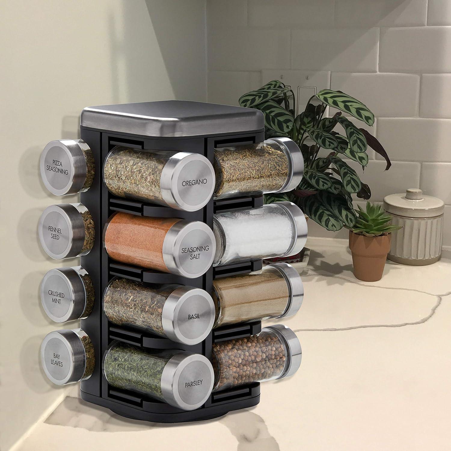 Kamenstein 16 Jar Plaza Plastic Spice Rack, Black